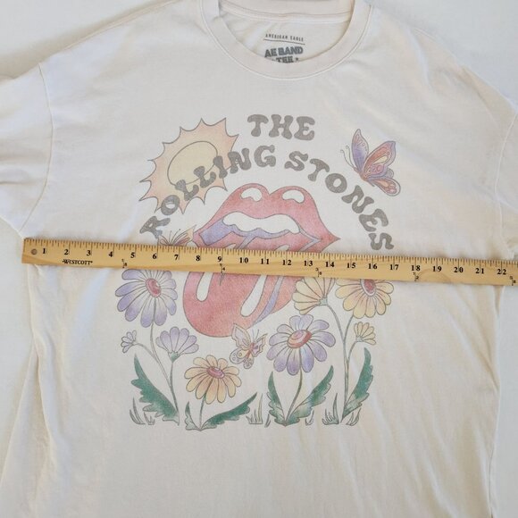 AE Band Tee American Eagle Rolling Stones Graphic Cream Floral Retro Casual Boho - Picture 7 of 8
